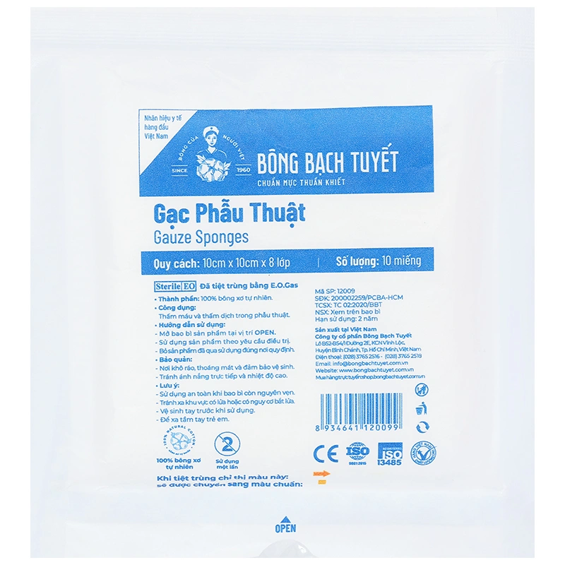 Gạc y tế Bông Bạch Tuyết (10cm x 10cm x 8 lớp) gói 10 miếng - 